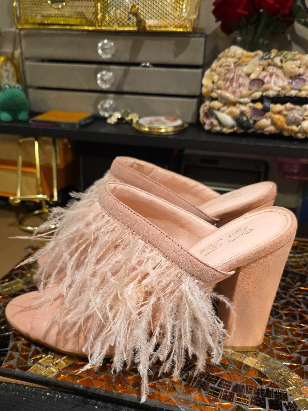 Pink Feather Slide Mules - Picture 6 of 7